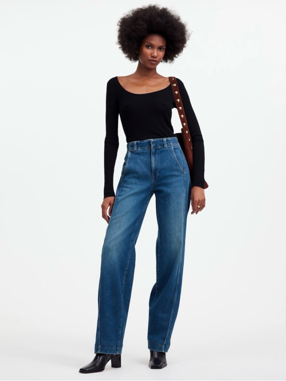 NWT Madewell High-Rise Wide Leg Denim Trouser in Medium Blue Wash Size 27 Tall